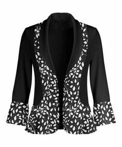 Lily | Black & White Foliage Trumpet-Sleeve Blazer - Women
