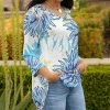 Lily | Blue & White Abstract V-Neck Long-Sleeve Tunic - Plus