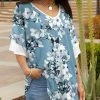 Lily | Blue & White Floral V-Neck Short-Sleeve Tunic - Women