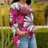 Lily | Mauve & Pink Floral V-Neck Long-Sleeve Tunic - Women