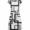 Lily | White & Black Geometric Cap-Sleeve A-Line Dress - Women
