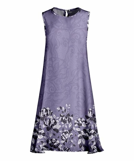 Lily | Lavender & Black Floral Keyhole-Back Sleeveless Dress - Plus 1 Lily | Lavender & Black Floral Keyhole-Back Sleeveless Dress - Plus
