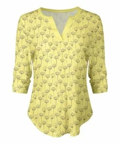 Lily | Yellow & Purple Floral Curved-Hem Notch Neck Top - Plus