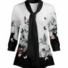 Lily | Black & Gray Floral Butterfly Tie-Neck Tunic - Women