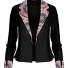 Lily | Black & Coral Medallion Notch-Cuff Open Blazer - Plus