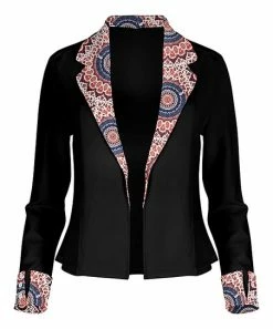 Lily | Black & Coral Medallion Notch-Cuff Open Blazer - Plus