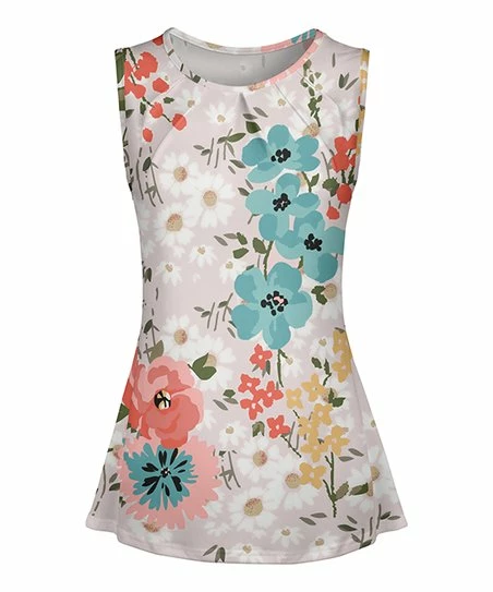 Lily | Pink & Blue Floral Pleated Peplum Tank - Women 1 Lily | Pink & Blue Floral Pleated Peplum Tank - Women