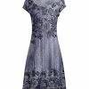 Lily | Purple & Black Floral Cap-Sleeve Dress - Women