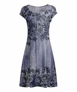 Lily | Purple & Black Floral Cap-Sleeve Dress - Women