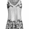 Lily | Gray & Black Space-Dye Paisley V-Neck Yoke Tank - Women