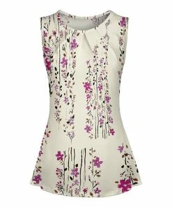 Lily | Cream & Purple Floral Pleated Peplum Tank - Women