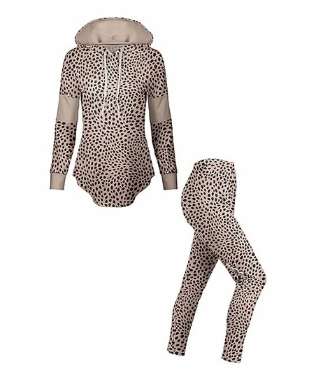 Lily | Taupe & Black Cheetah Hoodie & Leggings Set - Women 1 Lily | Taupe & Black Cheetah Hoodie & Leggings Set - Women