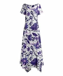 Lily | White & Purple Floral Handkerchief Maxi Dress - Women