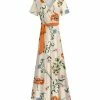 Lily | Cream & Orange Floral Belted Surplice Maxi Dress - Women & Plus
