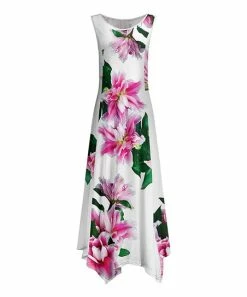 Lily | White & Pink Floral Sleeveless Handkerchief Dress - Women