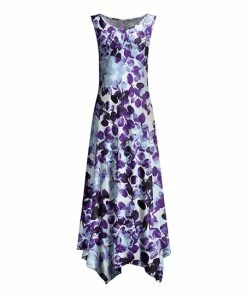 Lily | Purple & White Foliage Sleeveless Handkerchief Dress - Women