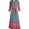 Lily | Blue & Red Medallion Belted Maxi Shirt Dress - Plus