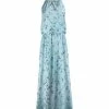 Lily | Blue & Green Floral Branches Halter Maxi Dress - Women