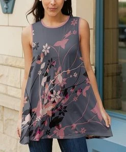 Lily | Gray & Rose Floral Sleeveless Tunic - Women
