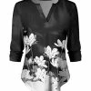 Lily | Black & White Floral Ombré Notch Neck Top - Plus