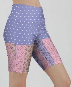 Lily | Lavender & Pink Polka Dot Patchwork Wide-Waistband Bike Shorts - Women