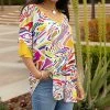 Lily | Yellow Multicolor Abstract Ruffle-Sleeve V-Neck Tunic - Women