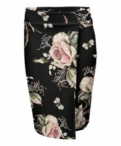 Lily | Black & Pink Floral Wrap Skirt - Women