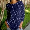 Lily | Blue & White Polka Dot Three-Quarter Sleeve Crewneck Tunic - Women & Plus