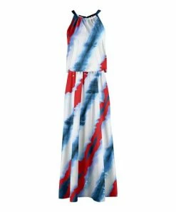 Lily | Red & White Tie-Dye Stripe Blouson Maxi Dress - Women