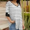 Lily | White & Black Stripe Layered Half-Sleeve V-Neck Tunic - Plus