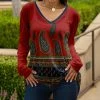 Lily | Red & Navy Paisley V-Neck Long-Sleeve Tunic - Women