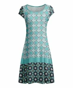 Lily | Teal & Black Arabesque Cap-Sleeve A-Line Dress - Plus