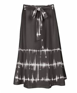 Lily | Gray & White Tie-Dye Stripe Tie-Waist Midi Skirt - Women