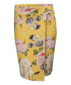 Lily | Yellow & Pink Floral Wrap Skirt - Women