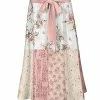 Lily | Pink & Cream Floral Patchwork Tie-Waist Midi Skirt - Plus