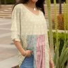 Lily | Cream & Rose Patchwork Layered-Sleeve V-Neck Tunic - Women