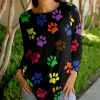 Lily | Black & Purple Paw Prints Three-Quarter Sleeve Crewneck Tunic - Women