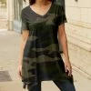 Lily | Green & Brown Camouflage V-Neck Handkerchief Tunic - Women