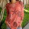Lily | Coral & Black Starfish Three-Quarter Sleeve Crewneck Tunic - Women