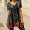 Lily | Gray & Purple Abstract V-Neck Handkerchief Tunic - Women