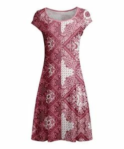 Lily | Red & White Arabesque Cap-Sleeve A-Line Dress - Plus