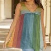 Lily | Blue & Green Space-Dye Stripe Sleeveless V-Neck Tunic - Women