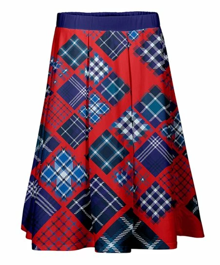 Lily | Red & Navy Patchwork High-Waist A-Line Skirt - Plus 1 Lily | Red & Navy Patchwork High-Waist A-Line Skirt - Plus