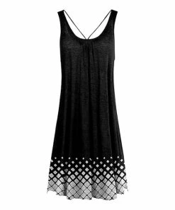 Lily | Black & White Ombré Geometric Crisscross-Back Sleeveless Dress - Plus