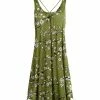 Lily | Green & White Floral Crisscross-Back Sleeveless Dress - Women