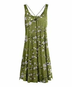 Lily | Green & White Floral Crisscross-Back Sleeveless Dress - Women