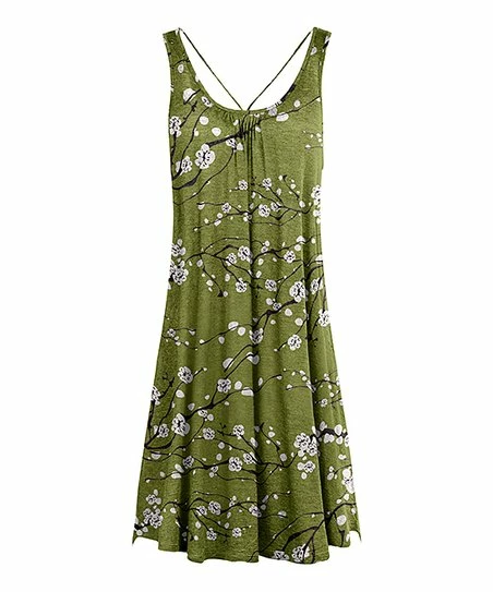 Lily | Green & White Floral Crisscross-Back Sleeveless Dress - Women 1 Lily | Green & White Floral Crisscross-Back Sleeveless Dress - Women