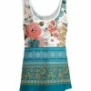 Lily | Teal & Pink Floral Stripe Scoop Neck Tank - Plus