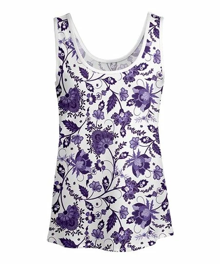 Lily | Purple & White Floral Scoop Neck Tank - Women 1 Lily | Purple & White Floral Scoop Neck Tank - Women
