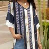 Lily | Navy & White Stripe V-Neck Bell-Sleeves Tunic - Plus